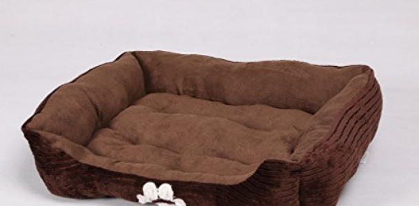 HappyCare Textiles Reversible Rectangle Pet Bed with Dog Paw Printing, Coffee