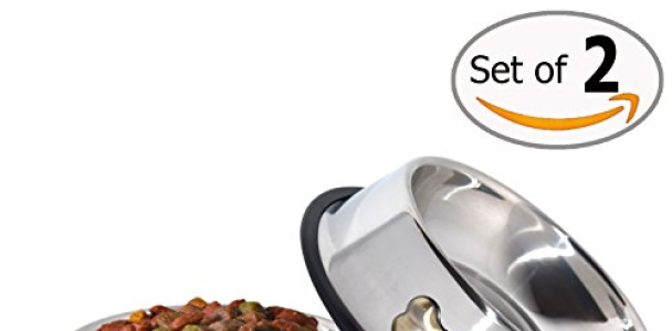 Gpet Dog Bowl 32 Ounce Stainless Steel With Rubber Base that Bowls Wont Slip, Perfect for Puppies and Middle size Dogs (set of 2)