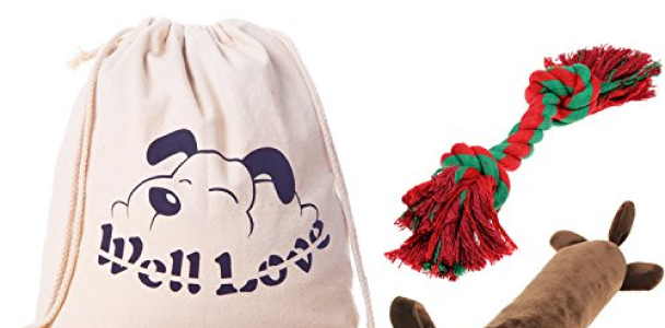 Well Love Dog Toys – Chew Toys – 100 Natural Cotton Rope – Squeak Toys – Dog Balls – Dog Bones – Plush Dog Toy – Dog Ropes – Tug of War Ball – Toys for Dog 6pack Set