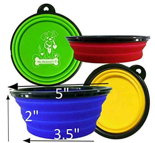 Mr. Peanut's Collapsible Dog Bowls, Set of 4 Colors, Dishwasher Safe BPA FREE Food Grade Silicone Portable Pet Bowls, Foldable Travel Bowls for Feed & Water on Journeys, Hiking, Kennels & Camping