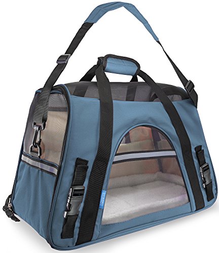 OxGord Airline Approved Pet Carriers with Fleece Bed For Dog & Cat, Large, Mineral Blue