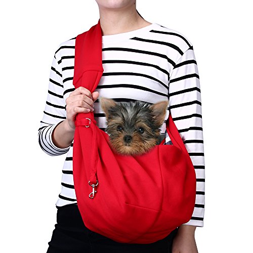 TOMKAS Small Dog Cat Carrier Sling Hands-Free Pet Puppy Outdoor Travel Bag Tote Reversible (Red)