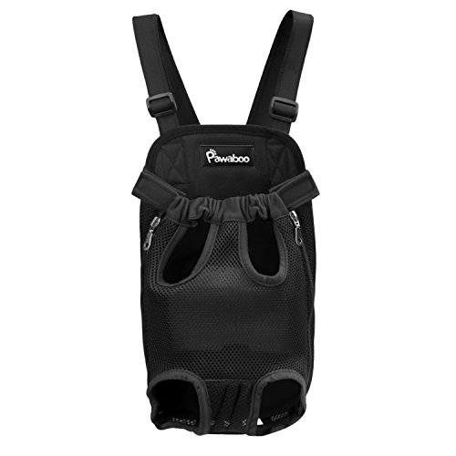 Pawaboo Pet Carrier Backpack, Adjustable Pet Front Cat Dog Carrier Backpack Travel Bag, Legs Out, Easy-Fit for Traveling Hiking Camping, Medium Size, BLACK