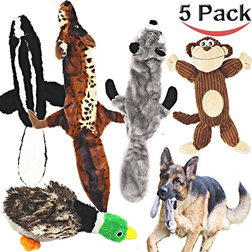 Jalousie 5 pack dog squeaky toys 3 No stuffing plush 2 animal for small medium large dog pets