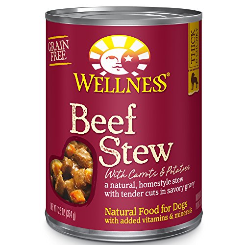 Wellness Thick & Chunky Natural Wet Grain Free Canned Dog Food, Beef Stew, 12.5-Ounce Can (Pack of 12)