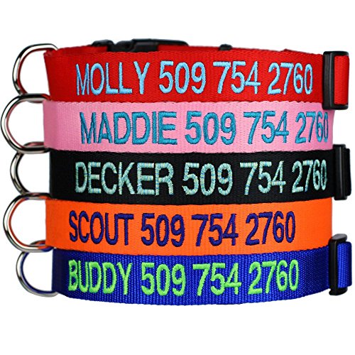 Personalized Dog Collar, Custom Collars Embroidered w/ Pet Name & Phone Number � Blue, Black, Pink, Red & Orange Collars for Boy & Girl Dogs; 4 Adjustable Sizes: XSmall, Small, Medium, & Large