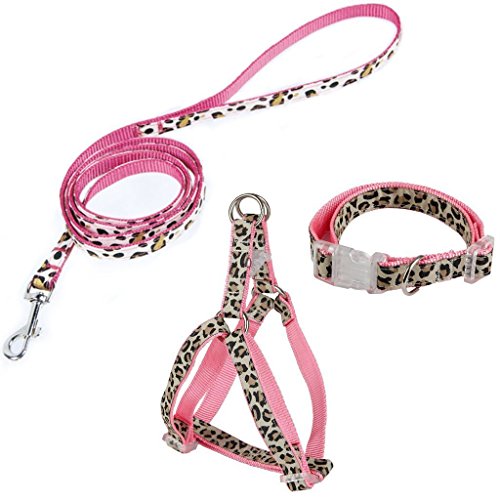 PAWZ Road Leopard Pet Leash Collar Harness Set Pink S