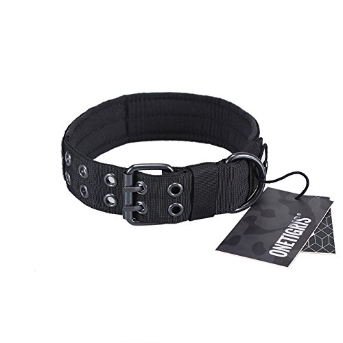 OneTigris Military Adjustable Dog Collar with Metal D Ring & Buckle Available in 3 Colors & 2 Sizes (Black, L)