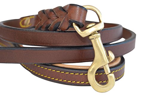 Soft Touch Collars Leather Braided Dog Leash, Brown 4ft