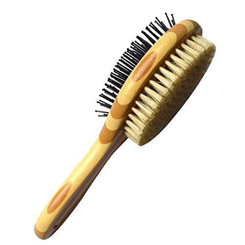 HaloVa Pet Comb, Professional Double Sided Pin & Bristle Bamboo Brush for Dogs & Cats, Grooming Comb Cleans Pets Shedding & Dirt for Short Medium or Long Hair